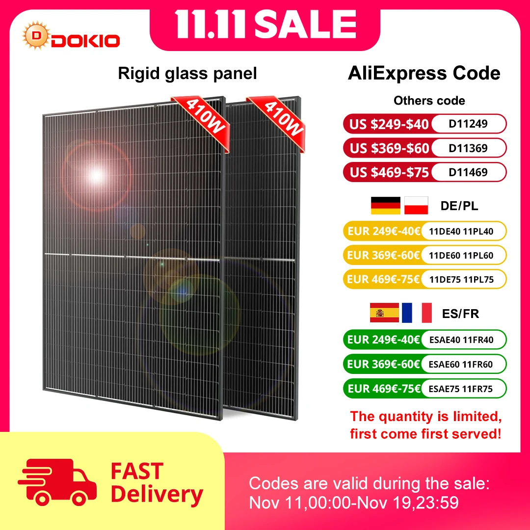 DOKIO 800W Solar panel balcony power plants Solar Panels Waterproof solar for home (inverter not included)