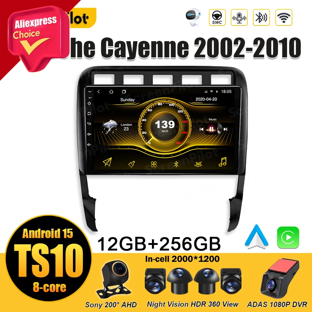

Android 15 For Porsche Cayenne 2002-2010 Car Radio Multimedia Video Player GPS Navigation Bluetooth Wireless Android Auto 8 Core