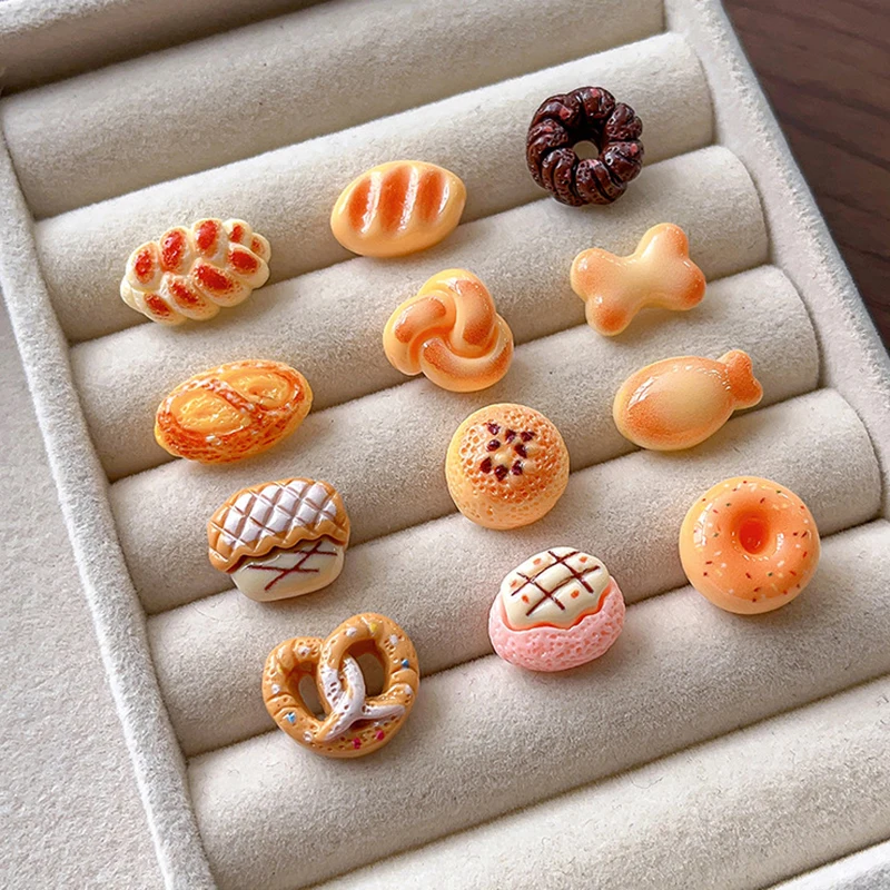 10Pcs Resin Simulation Food Nail Charms Kawaii Cartoon Donut Bread Nail Art Accessories 3D Charm For DIY Nail Decorations Salon