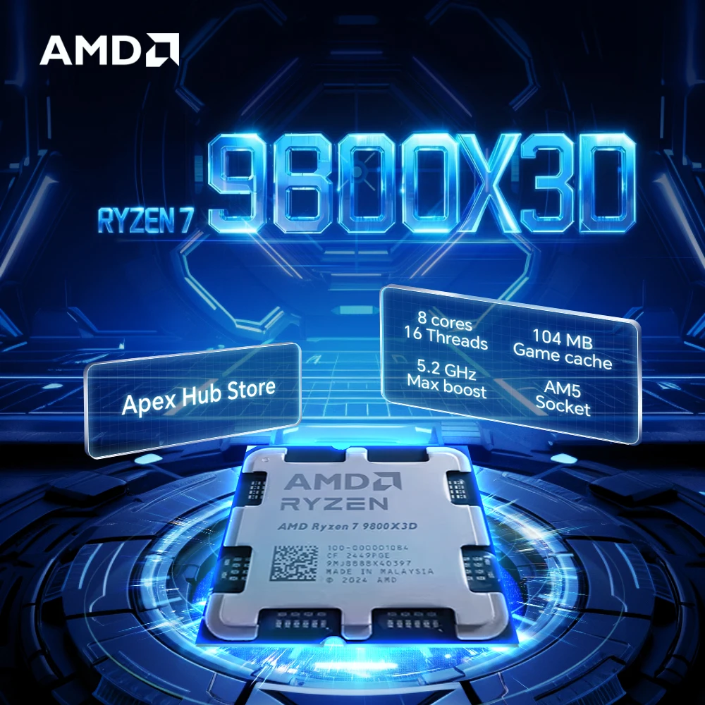 

NEW AMD Ryzen 7 9800X3D 8-Core 16-Thread AM5 120W 4NM L3=96M Applicable to B650E 4.7GHz R7 9800X3D Gaming Processor DDR5 No Fan