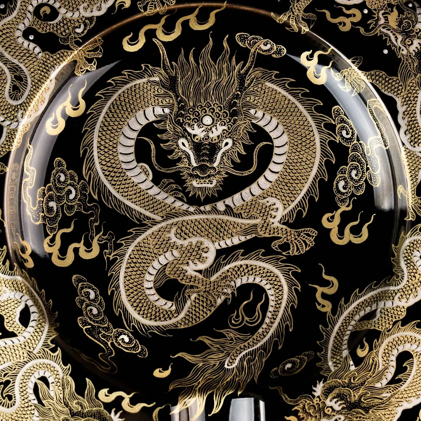 Jingdezhen High-End Black Gold Glaze Gold-Silver Five Dragons Shining Cigar Jar Ceramic Ornament Ashtray