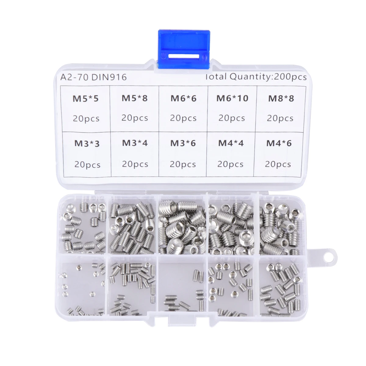 

200pcs M8 304 Stainless Steel Metric Grub Screw Flat Point Hex Socket Set Screws Headless Kit Knurled Cup Point Vibration