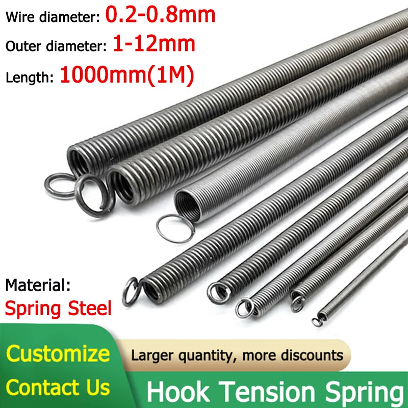 

1M Length Wire Dia 0.2/0.4/0.5/0.8mm Strength Hook Tension Spring Pullback Spring Coil Extension Spring T Spring Steel OD 1-12mm