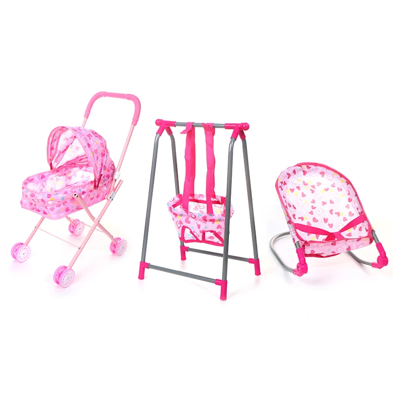 Ensemble de poussette de simulation de beurre rose pour bébé, jouets de jeu de simulation, chaises à bascule, lit balançoire, chaise à manger, accessoires de maison