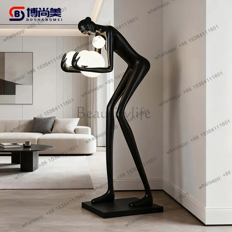 LS Bending Over Holding Ball Human Sculpture Floor Ornament Modeling Art Fiberglass Ornament