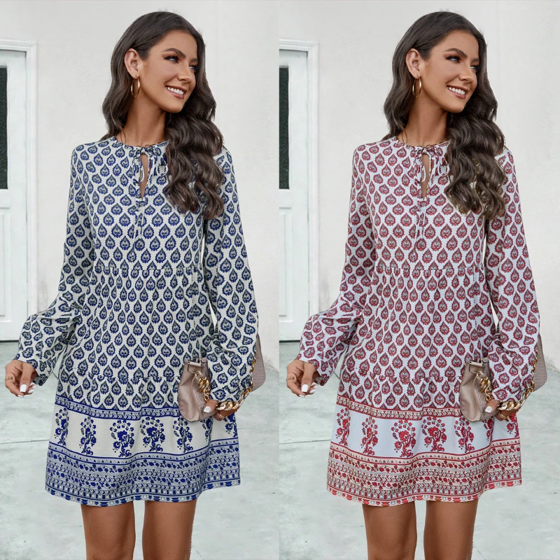 Autumn and Winter New Women's Clothing Hot Item Positioning Printed Dress