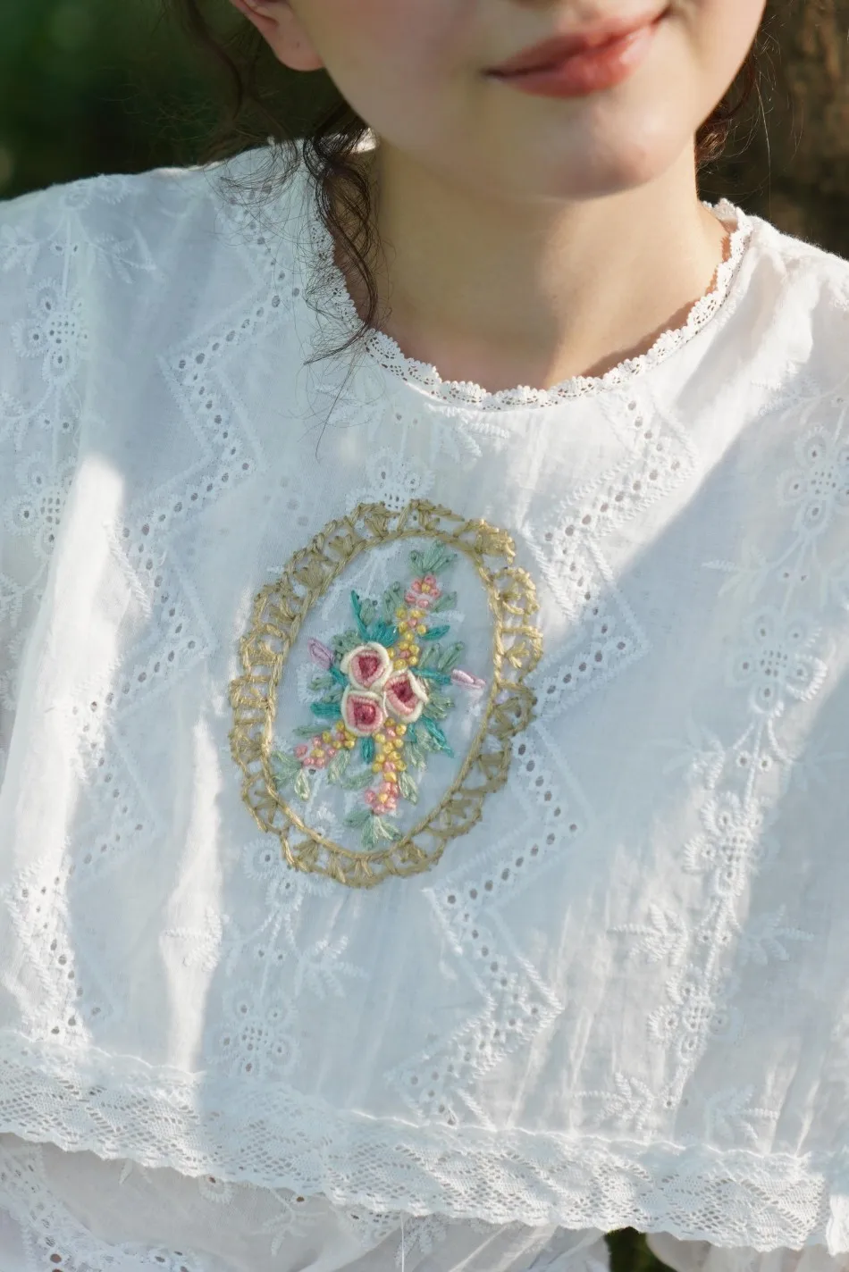 95cm Bust Spring Autumn Dress Sets Women 100% Cotton French Vintage Embroidered Set Elegant Short-Sleeve Top + Full-Circle Skirt