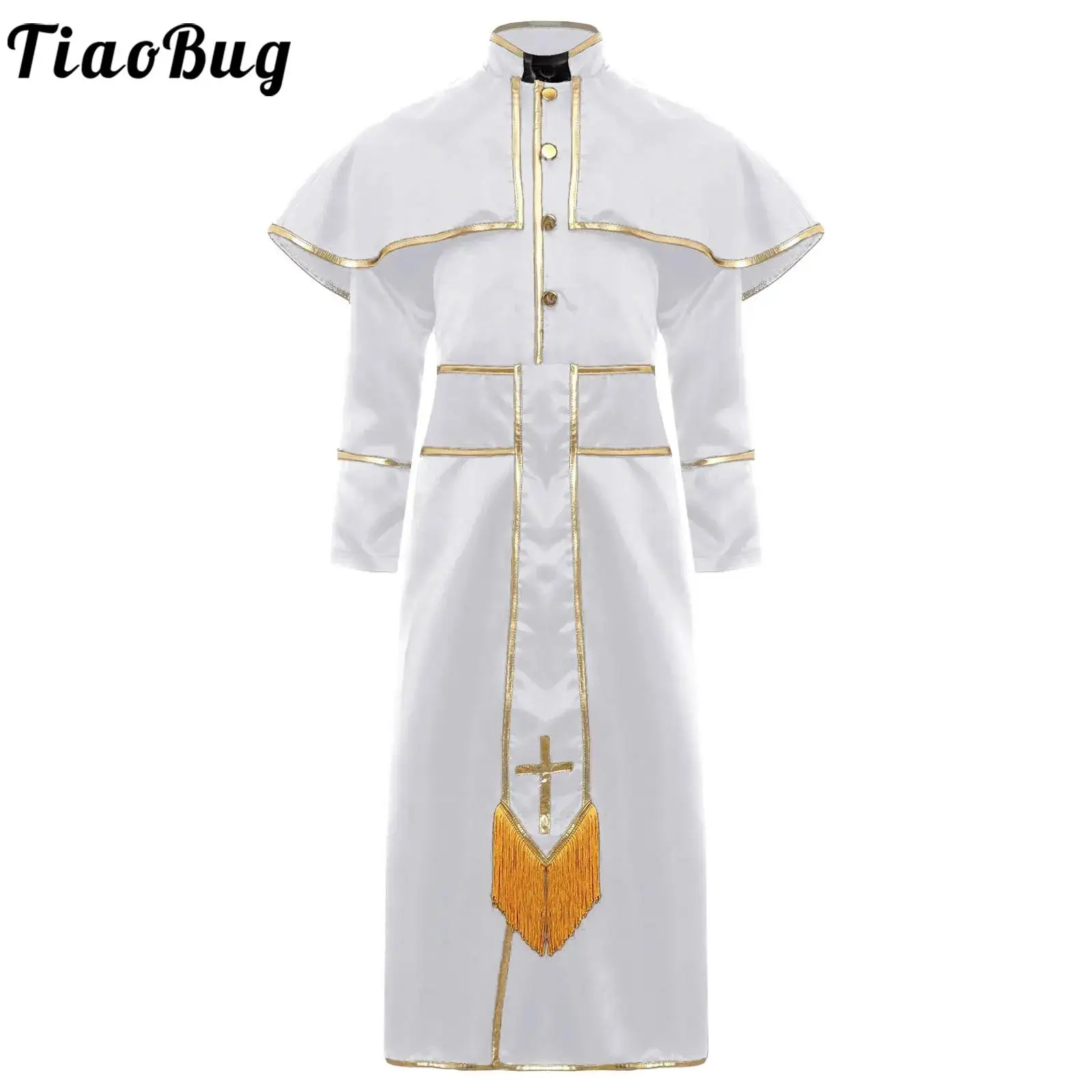 

Boys Girls Priest Clergy Minister Cosplay Costumes Long Sleeve Buttons Role Play Pastor Robes Church Stage Performance Costume