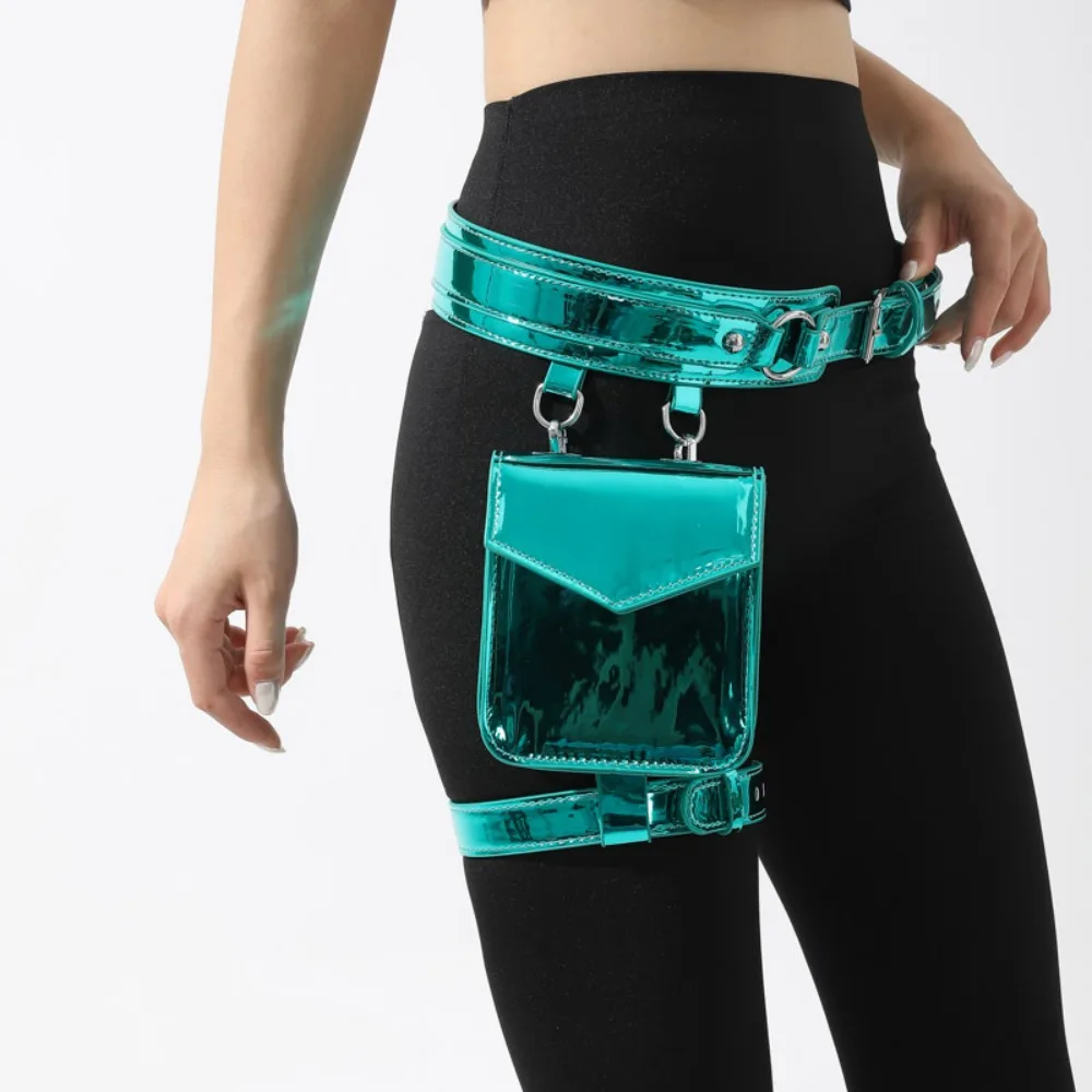 

Creative Punk Metallic Waist Belt Pouch Leg Ring PU Leather Glossy Fanny Pack Goth Coin Purse Thigh Harness Leg Bag Girl