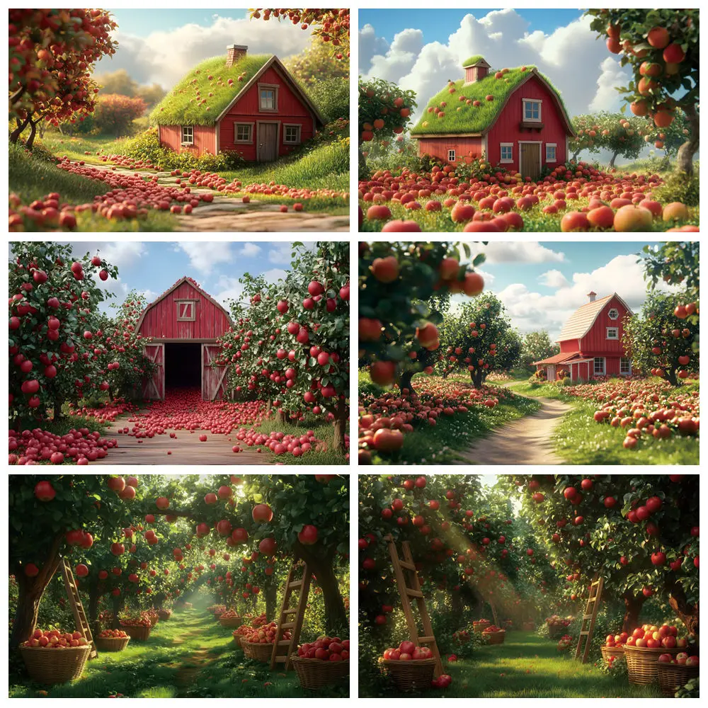

Spring Farm Orchard Photography Backdrop Fruit Tree Barn Wood House Rustic Farm Baby Shower Kids Birthday Photo Background Decor
