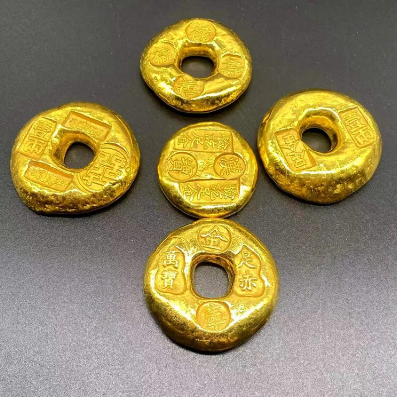 

Wholesale Two Pieces Price Ancient Gold Ingot Fu Lu Shou Xi Gold Cake Gold Ingot Home Decoration Pure Copper