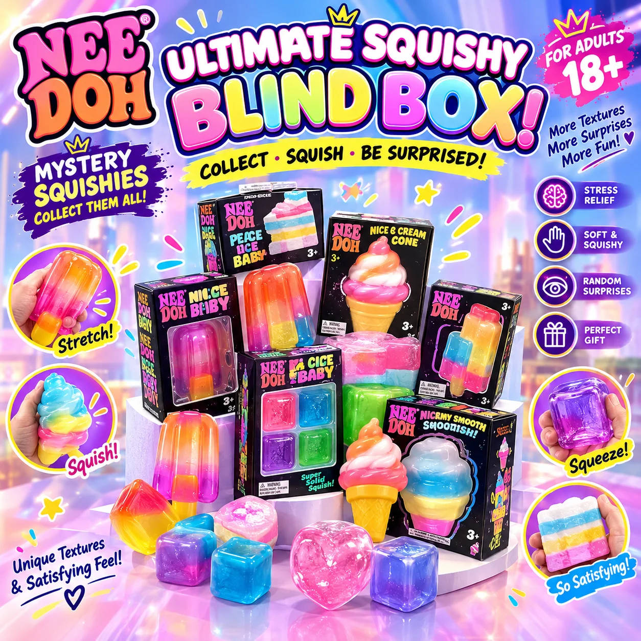 150+ Pieces Assorted Surprise Blind Box Slow Rebound Squeeze Fidget Toy Stress Relief Sensory Play Birthday Party Surprise Gift