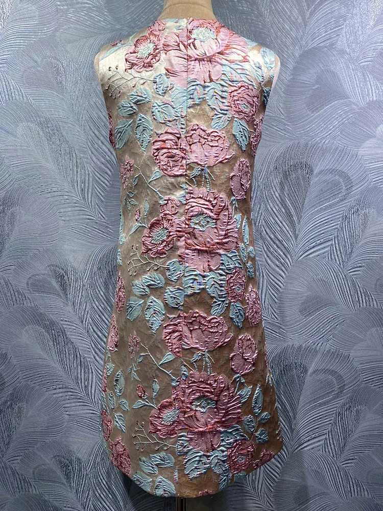 DLDENGHAN ชุดเดรสสั้นผ้าแจ็คการ์ดประดับลูกปัดสำหรับผู้หญิง คอลเลคชั่นต้นฤดูใบไม้ร่วง แฟชั่นเสื้อผ้าสตรี