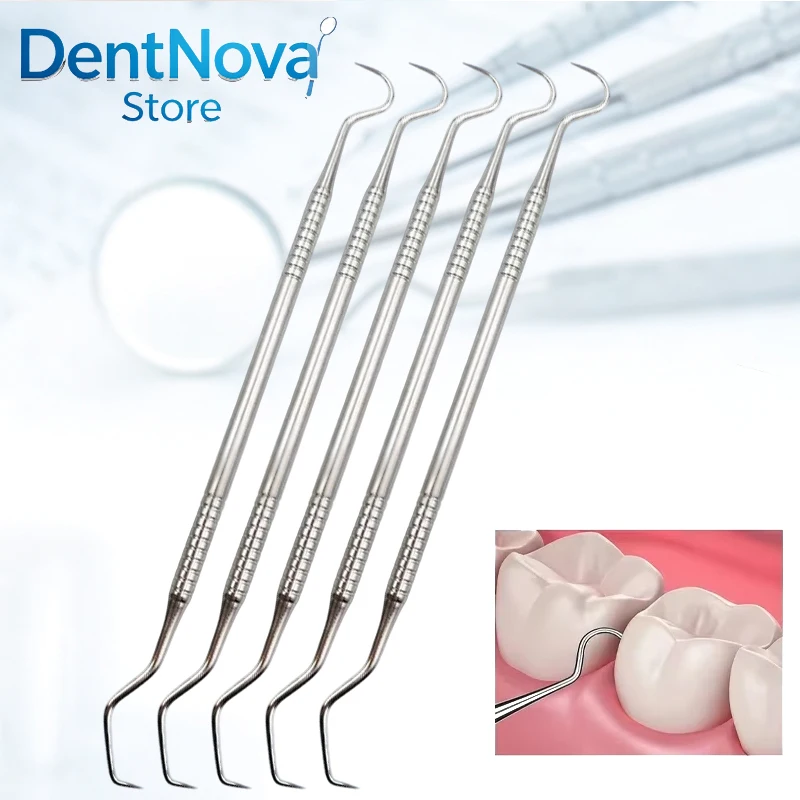 5pcs Stainless Steel Dental Hook Double-Ended Teeth Clean Tool Dentist Explorer Probe for Oral Care