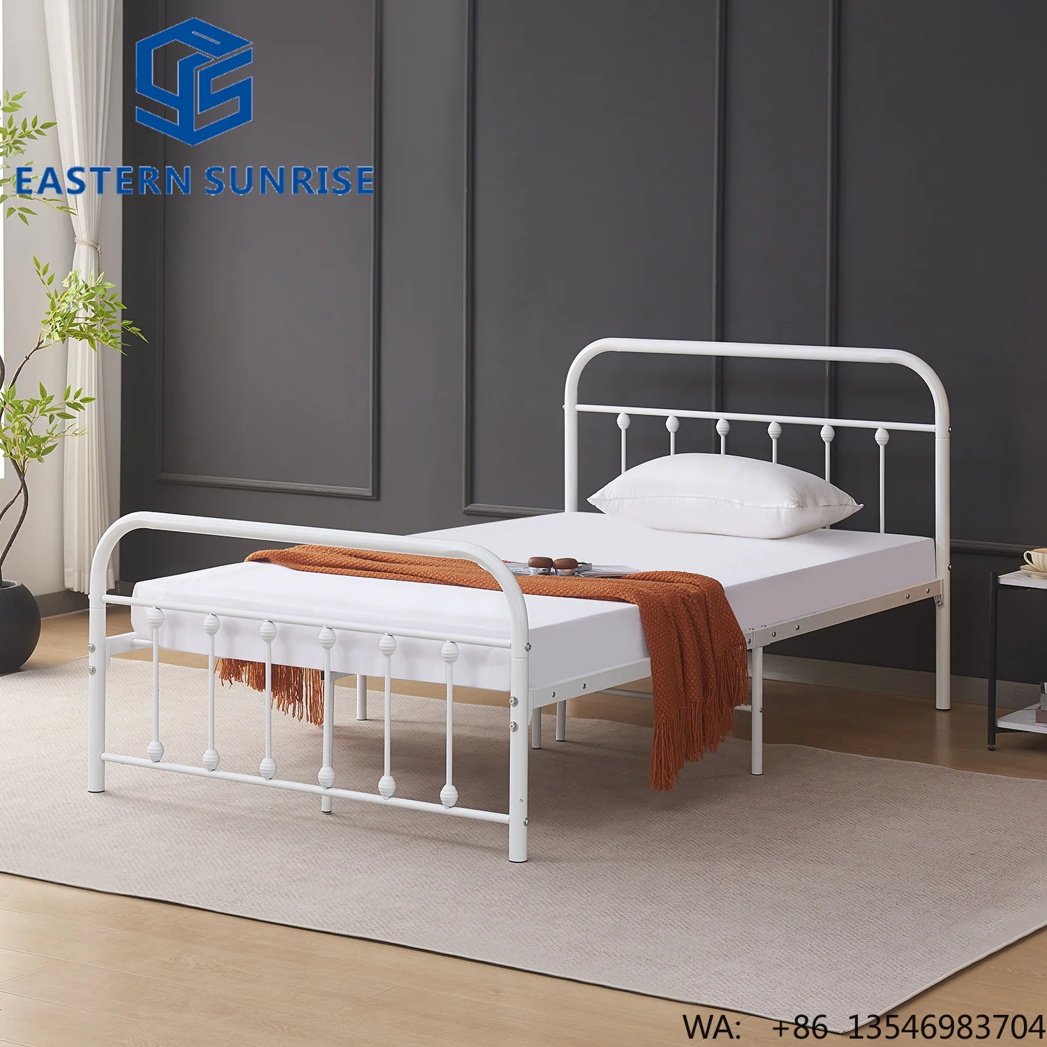Heavy Duty Steel Plate Base Single Bed for Kids Home Worker Dormitory Metal Bed Frame