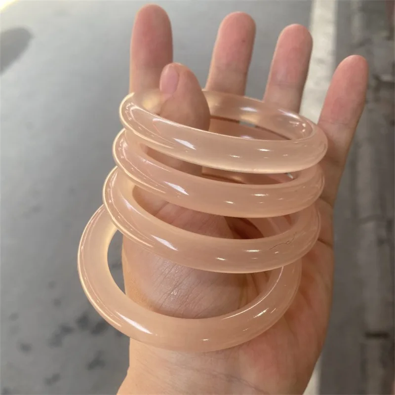 

New grapefruit lotus root pink Afghan jade bracelet round bar Hetian agate gold wire jade live broadcast same fashion style