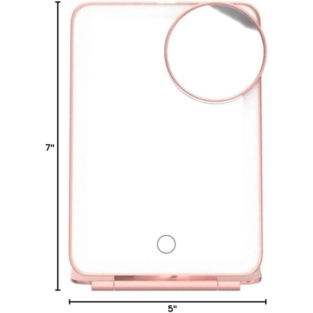 Espelho de maquiagem recarregável com 3 luzes coloridas para viagens, espelho cosmético de vaidade com LED portátil compacto portátil com 10X