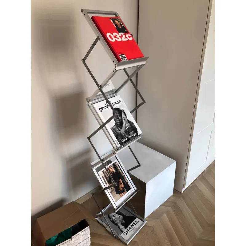 DPstudio antique aluminum alloy magazine rack foldable book and newspaper rack can accommodate retractable ins style display