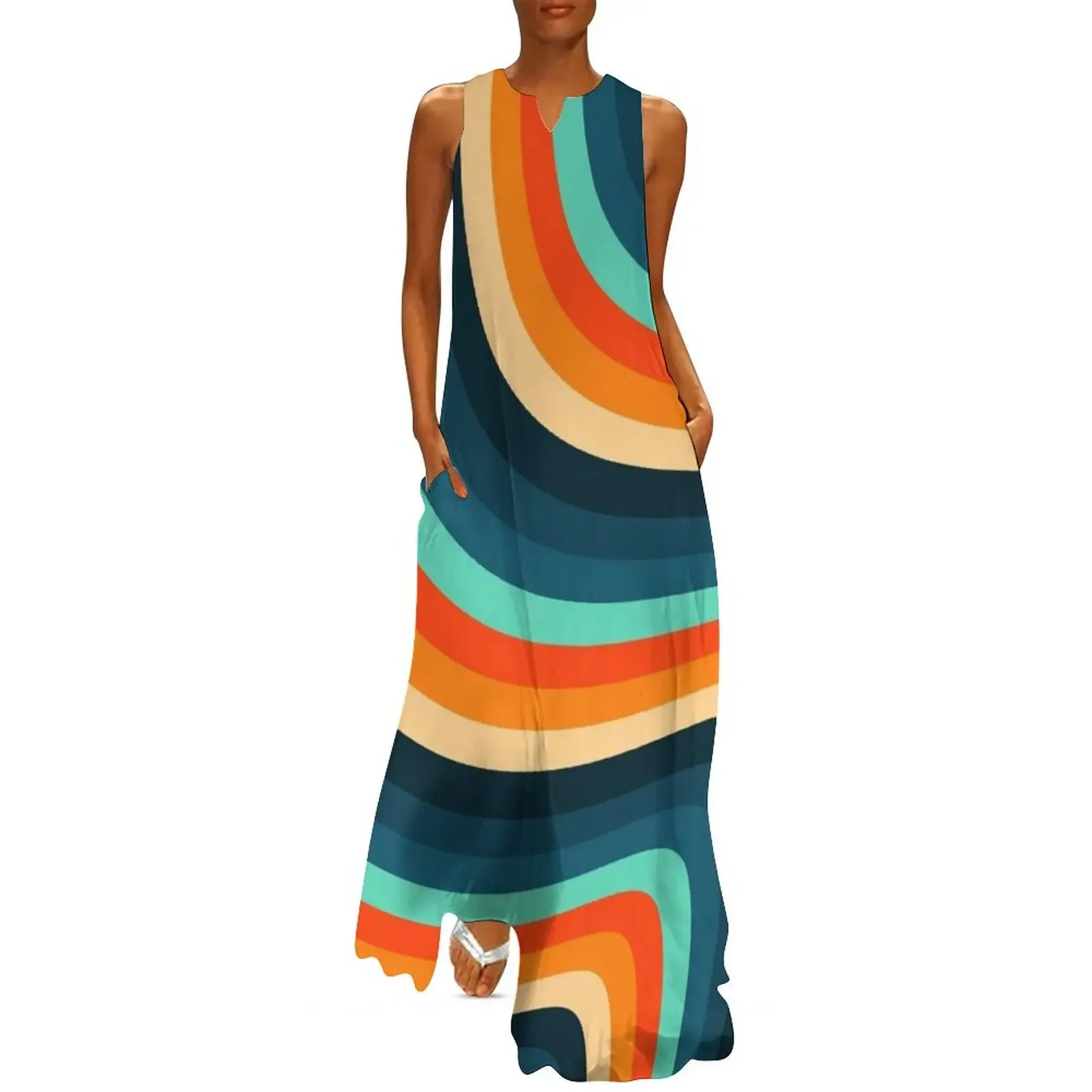 

70s Retro Stripes Vintage Long Dress women dresses luxury dress loose summer dress dresses for prom