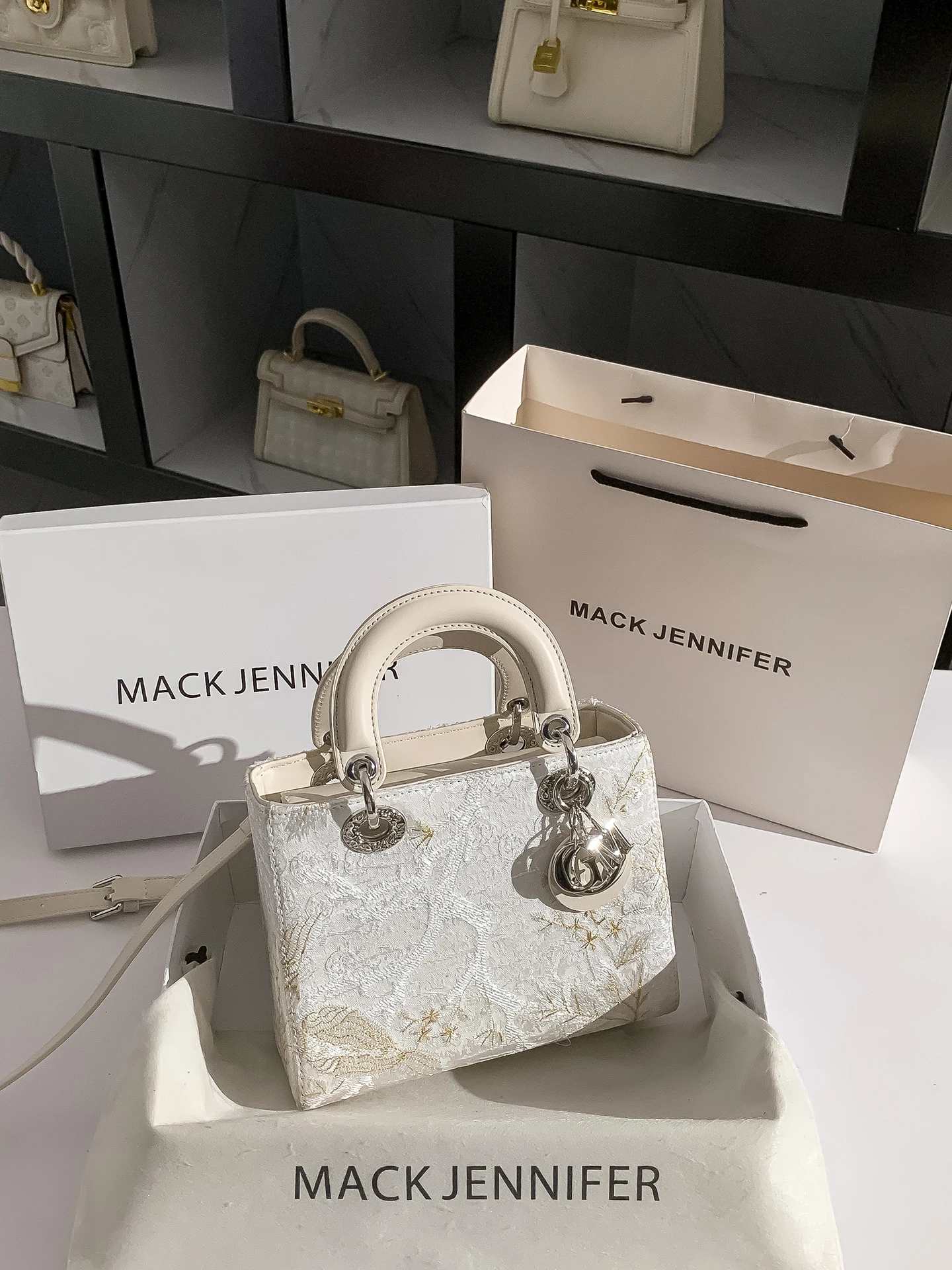 Bolsa Feminina Transversal Mack Jennifer Estilo Lady Di Bordada, Nova Tendência, Estilo Chinês, Alça de Couro Macio