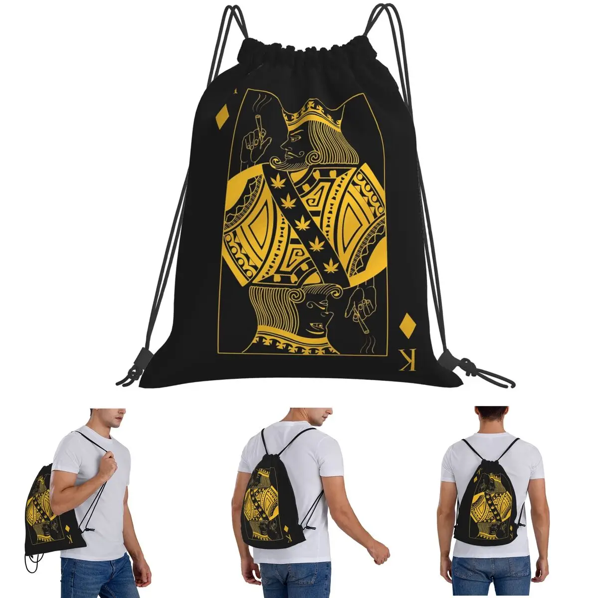 King Of Diamonds Black Poker Playing Card Backpacks Fashion Drawstring Bags Sports Bag Book Bags for Man Woman Students