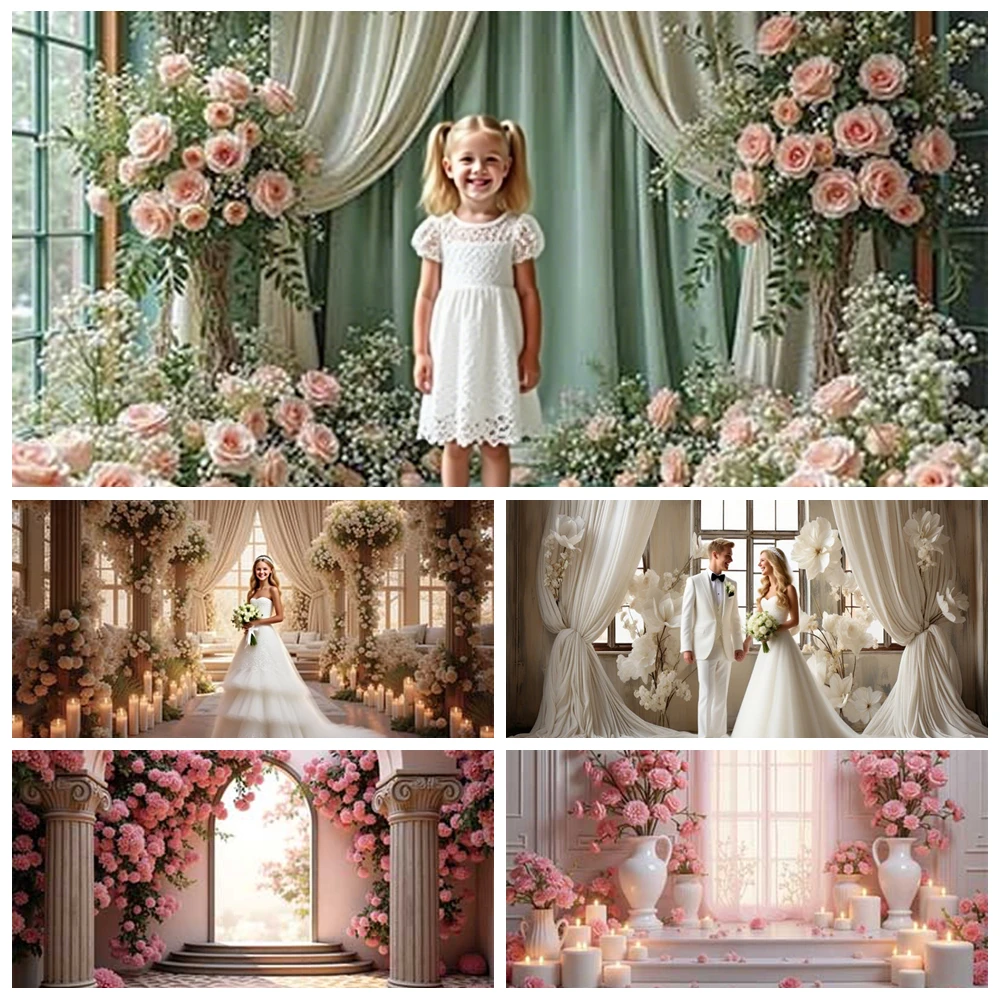 

Photography Background Spring White Arch Flowers Adult Maternity Portrait Birthday Party Decor Backdrop Photo Studio