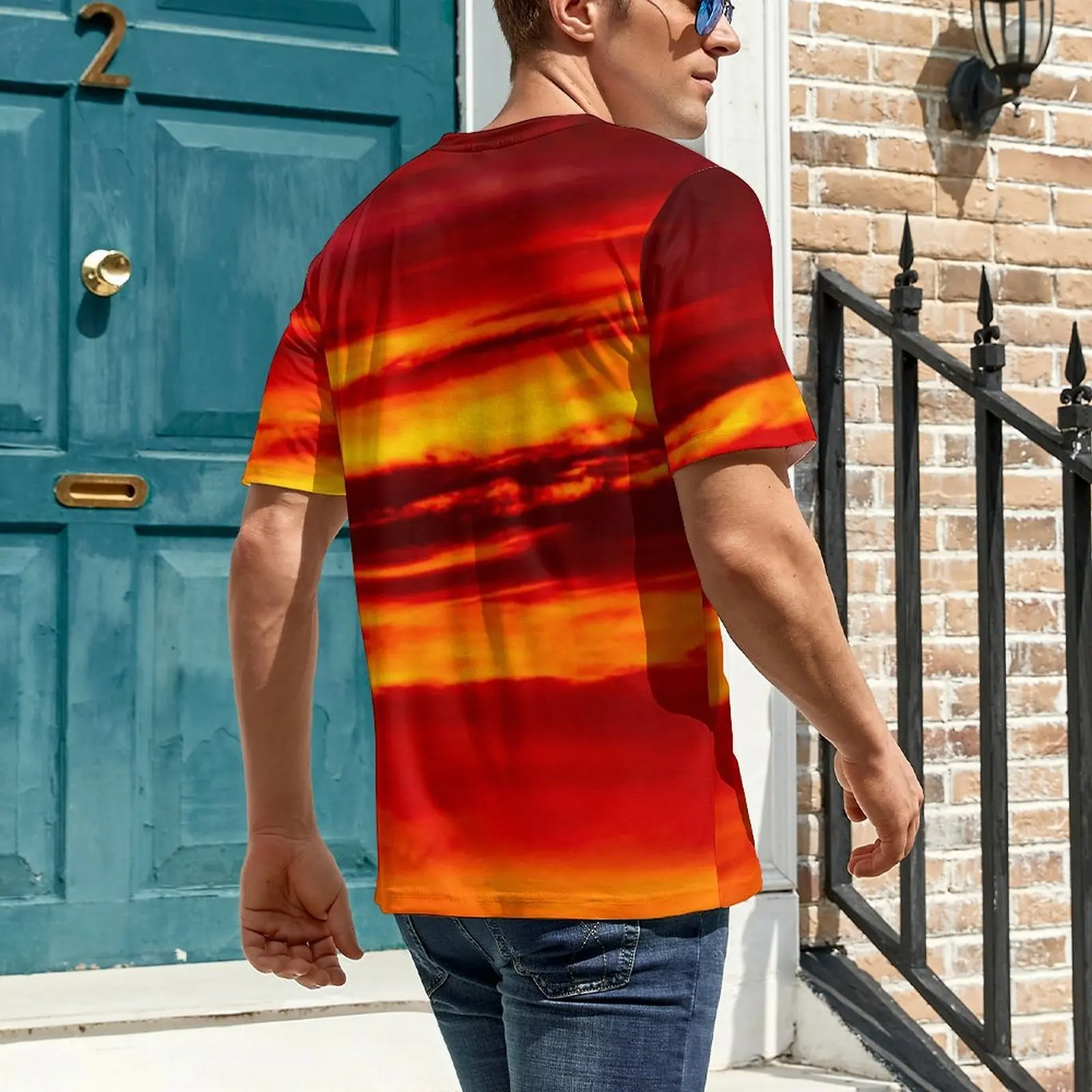 Colorful Sky Print T Shirt For Man Bright Red Sunset Design O Neck T-Shirts Original Vintage Tops Streetwear Plus Size Tee Shirt