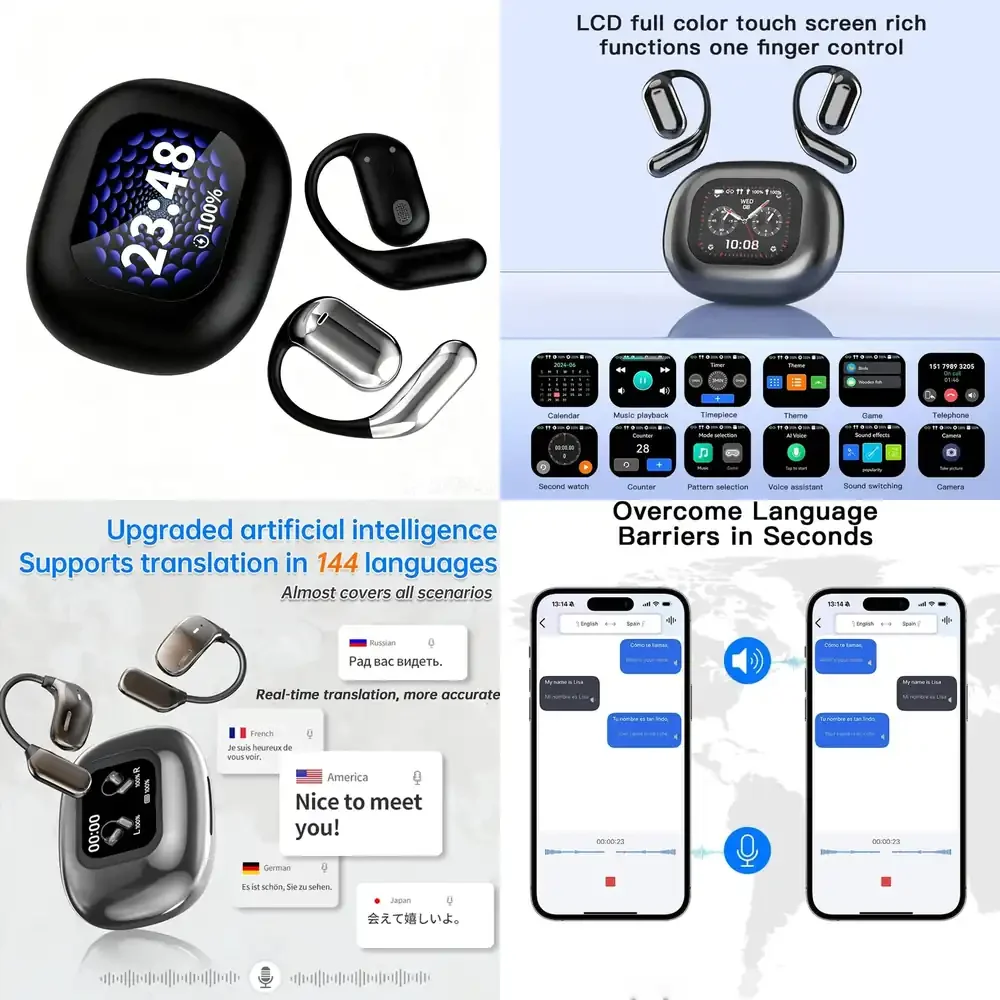 

Наушники-переводчики UYUXIO AI с функцией перевода в реальном времени на 144 языка, с сенсорным ЖК-экраном, OWS-наушники