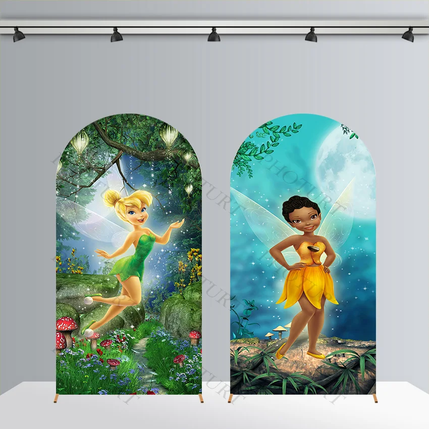 Arch Disney Tinker Bell Background Kids Birthday Party Backdrop Double Side Tinkerbell Polyester Arch Banner Photography Props