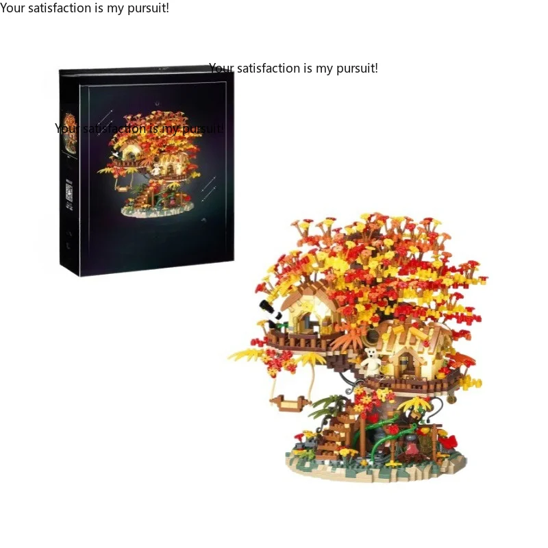 Forest A-frame Tree House Street View Building Blocks, Educational Assembly Model Gift For Boys