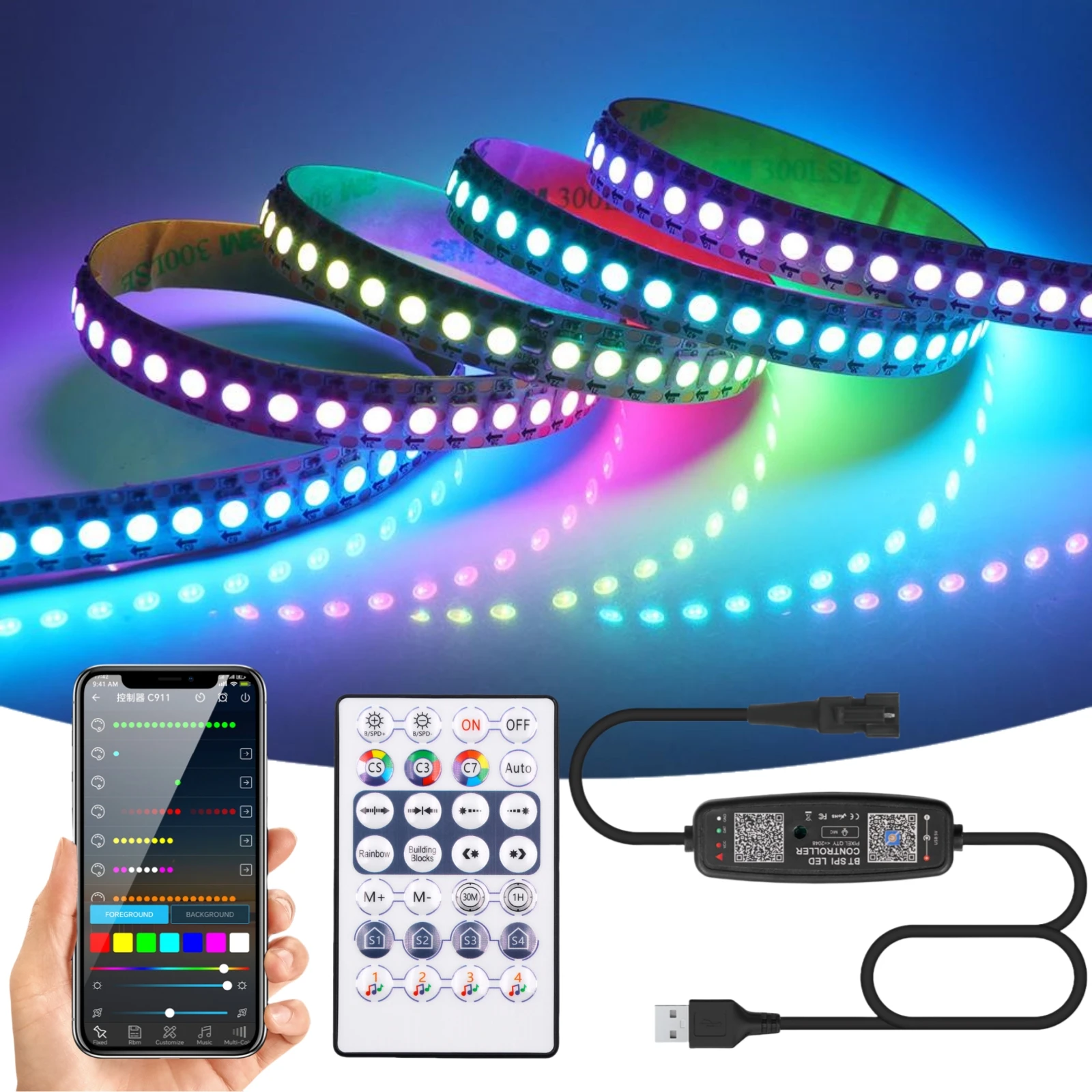 

5 В USB WS2812B светодиодная лента с индивидуальной адресацией Smart RGB водонепроницаемая клейкая лента с 28 клавишами комплект Bluetooth музыкального контроллера