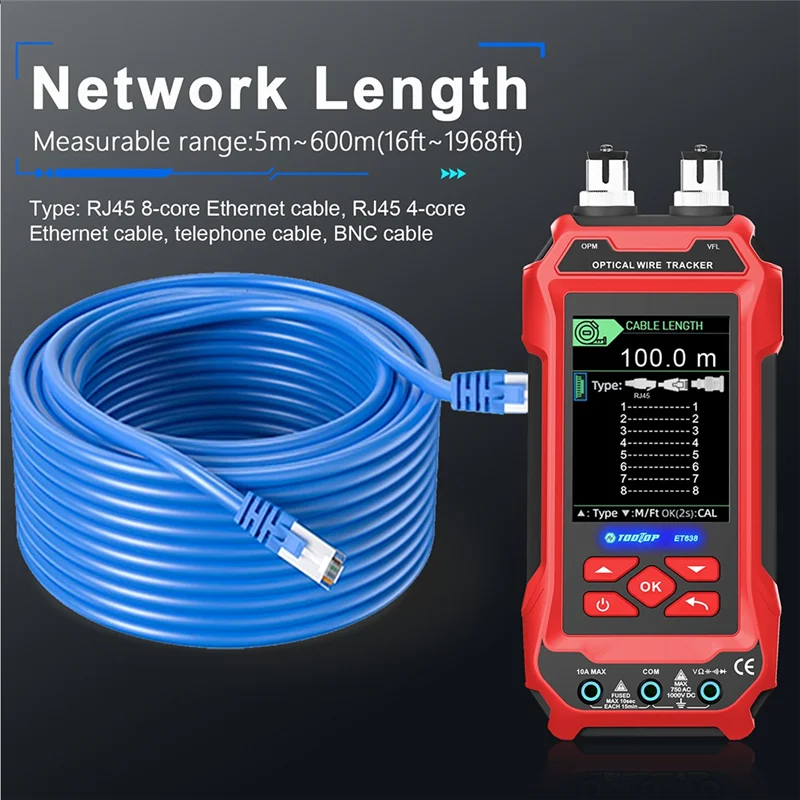 

TOOLTOP E638 Multifunctional Network Cable Tester 60000 Counts Multimeter Optical Power Meter 10W Vistal Fault Locator