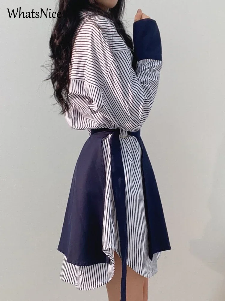 2022 new korean fashion 2 piece set woman dress Lady casual stripe dresses women female shirt dress Dropshipping Cheap wholesale