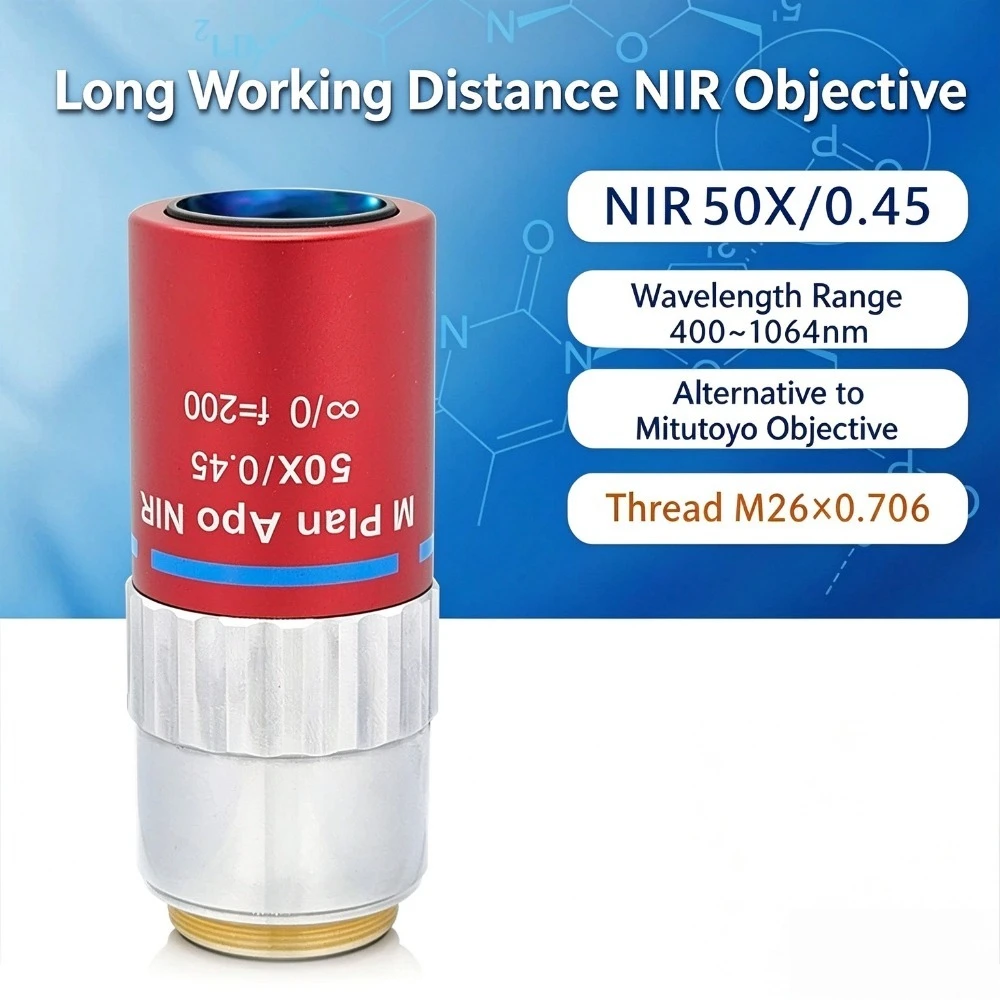 M Plan Apo NIR 50X/0.45 Long Working Distance Objective Lens 95mm Parfocal 400-1064nm Microscope ObjectiveLens Replace Mitutoyo