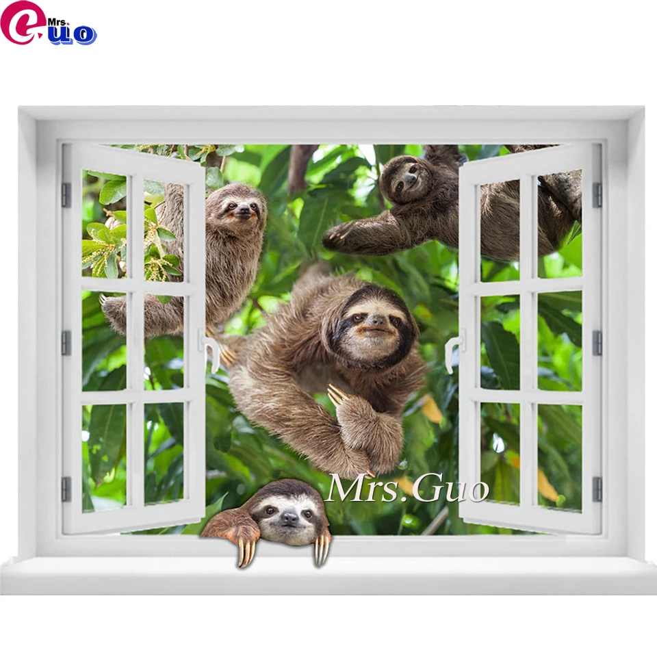 Diamond Painting Cute Sloths Climb The Tree Through The Windows Diamond Mosaic DIY Embroidery Art Cross Stitch Kit Home Decor