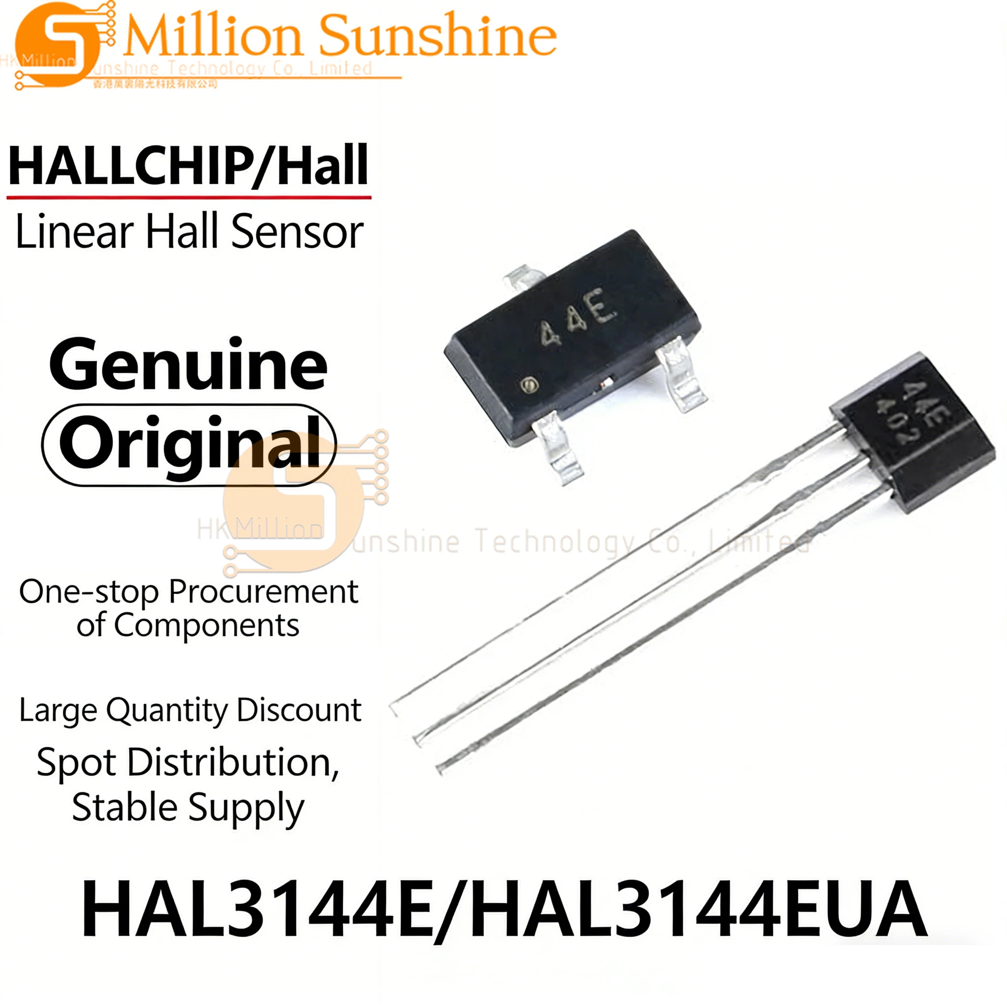 100pcs HAL3144E A1344EUA-T A3144E AH3144E A1344 Hall Effect Sensor IC SOT-23 TO-92 For Position Detection New Original