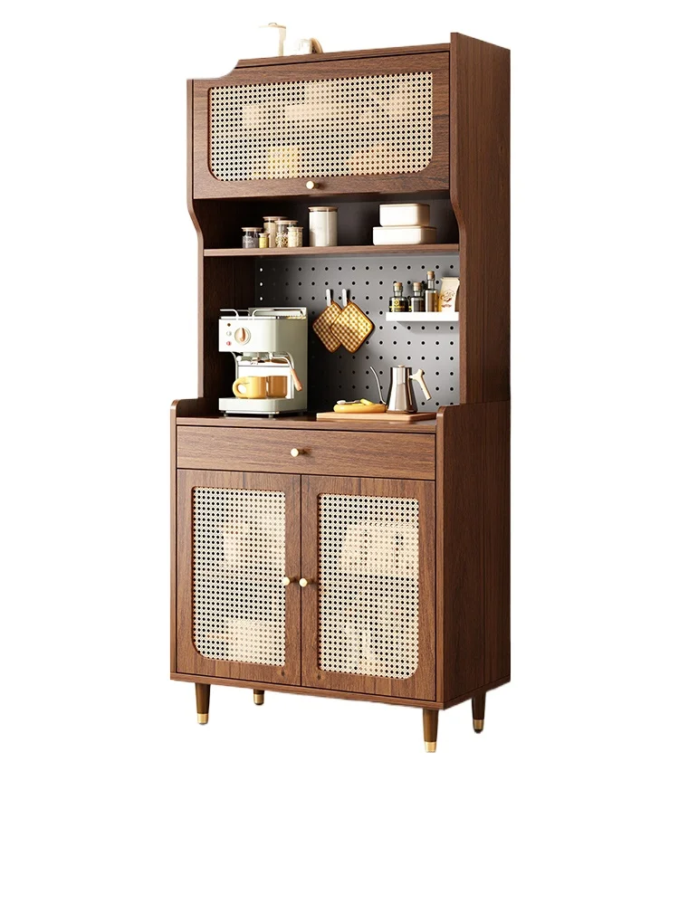 

Retro medieval rattan narrow dining side cabinet wine cabinet shelf against the wall home living room TV cabinet next to sofa ve