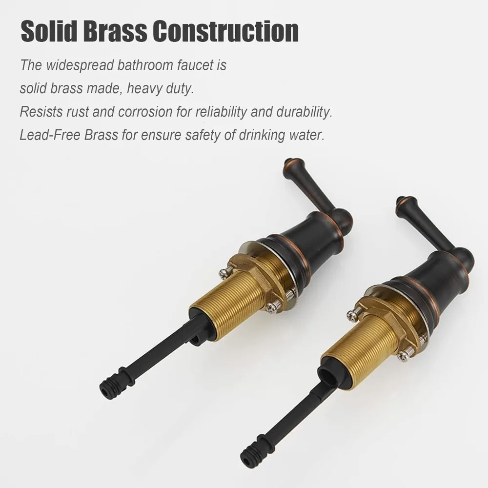 Torneira generalizada de 3 furos de bronze polido com óleo de 8 polegadas, misturador de lavatório em cascata com 2 alças e linhas de fornecimento cUPC