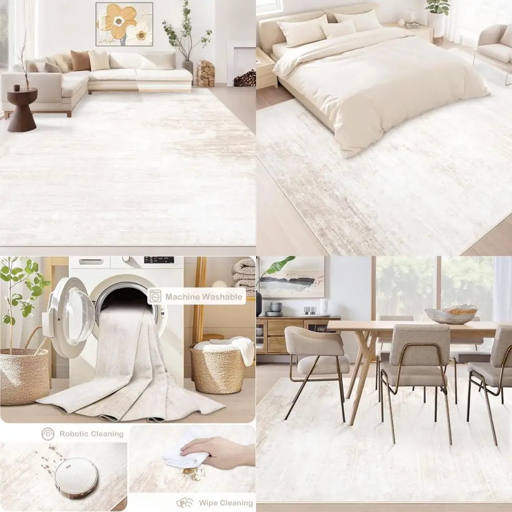 Modern Abstract 8x10 Area Rugs for Living Room: Soft, Non-Slip, Washable, Stain Resistant Neutral Carpets