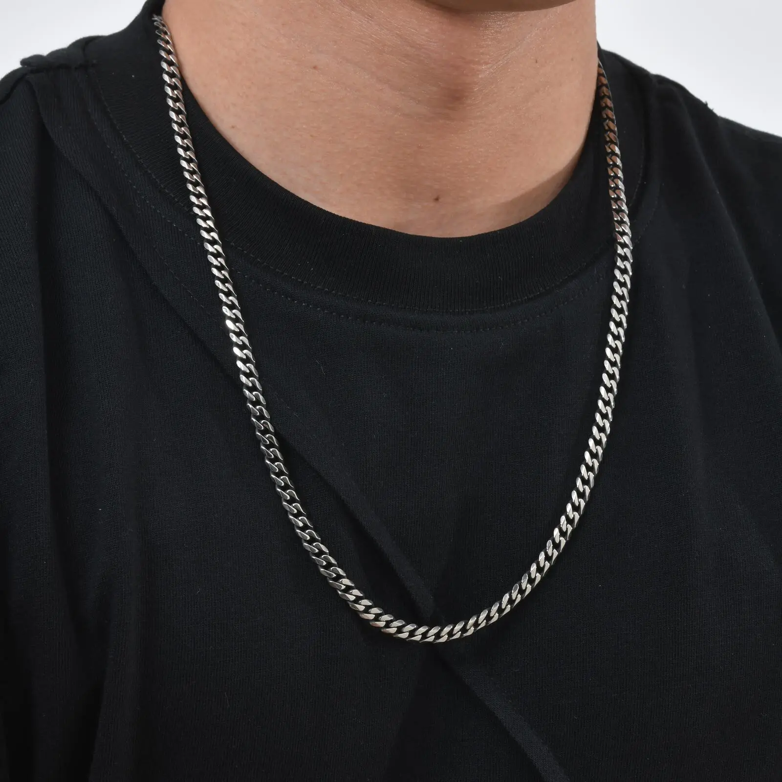 Vintage-Kettenhalskette für Männer und Jungen, 5 mm Retro-graue Edelstahlhalsbänder, Rock-Punk-Antik-Schmuckgeschenke – Detail 3
