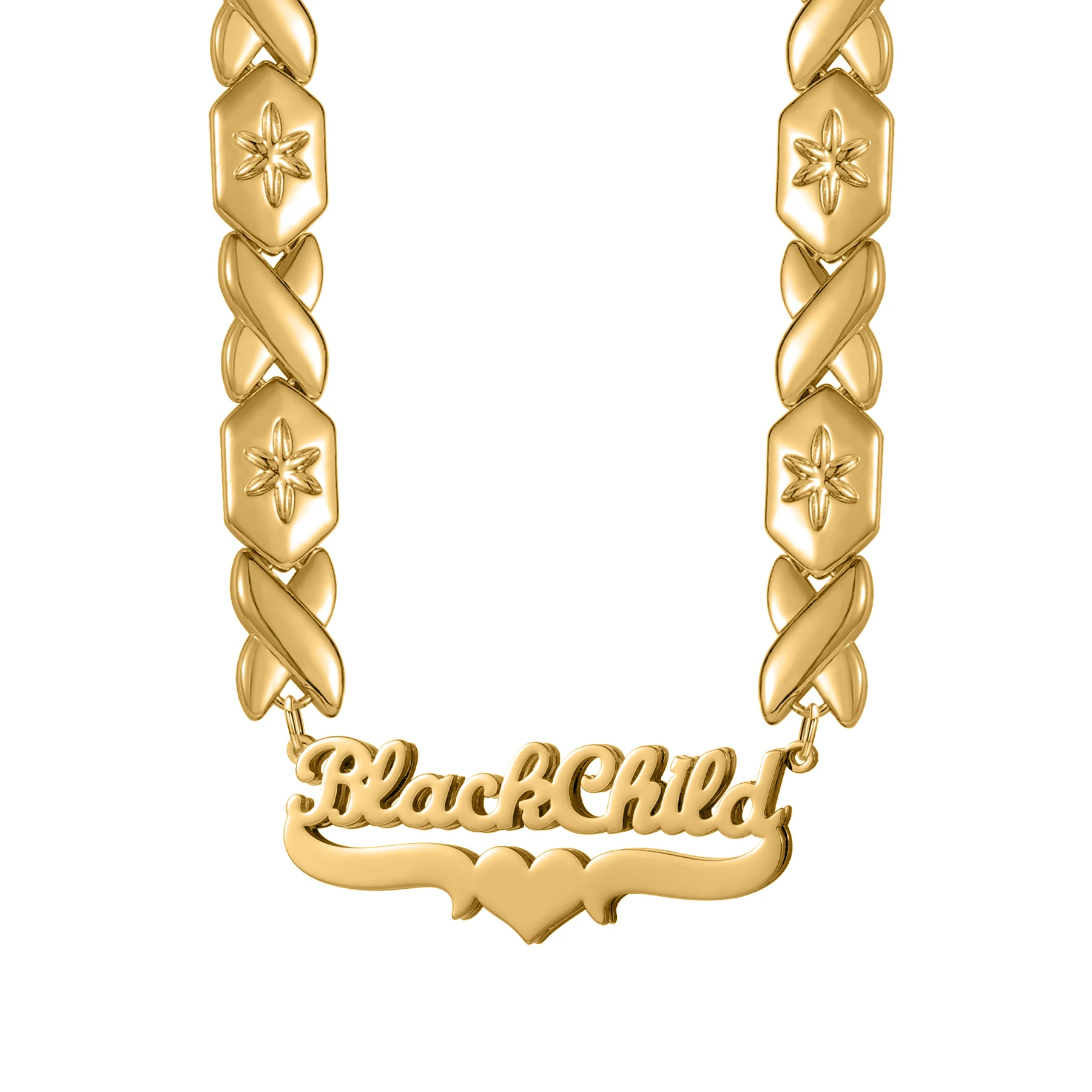 Personalization XO Chain Name Necklace Custom 18K Gold Plated Double Layer Smooth Nameplate Pendant Luxury Jewelry Gift for Her