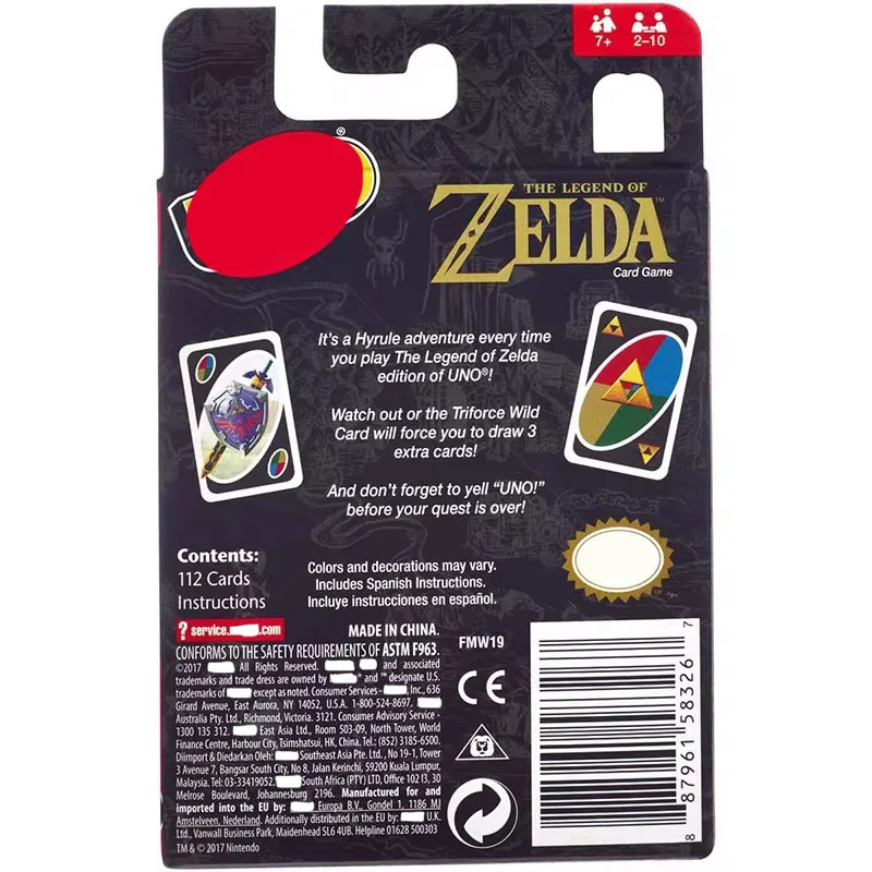 The Legend of Zelda UNO Card Game, Link especial de regra, placa gráfica temática, jogar poker para 2-10 jogadores, família engraçada, novo