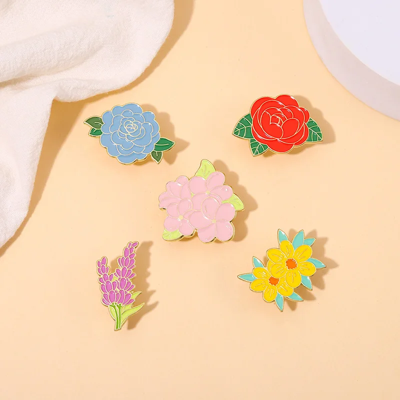 Flowers Enamel Pins Plant Purple Cirrus Rose Brooches Lapel Badges Accessories Trending Jewelry Free Shipping Gift for Friends