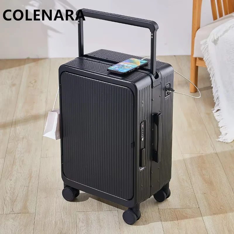 COLENARA, equipaje con carga USB, funda de embarque con marco de aluminio de 20 pulgadas, cubierta de carrito para ordenador portátil con apertura frontal de 25 ", Maleta de viaje para mujer
