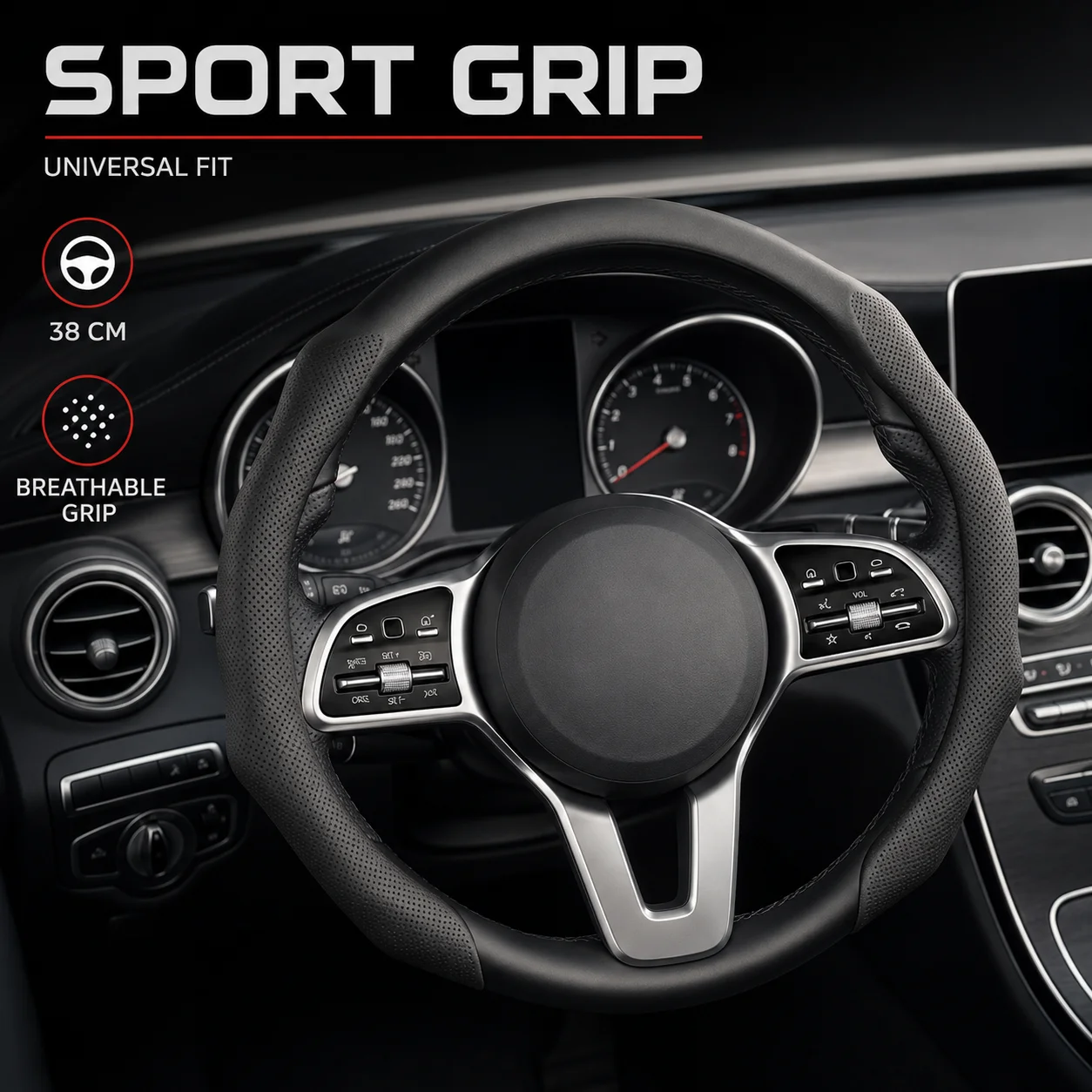 Universal Car Steering Wheel Cover 38CM 5D Leather Non Slip Breathable Sport Grip for BMW Audi Mercedes Benz VW Porsche