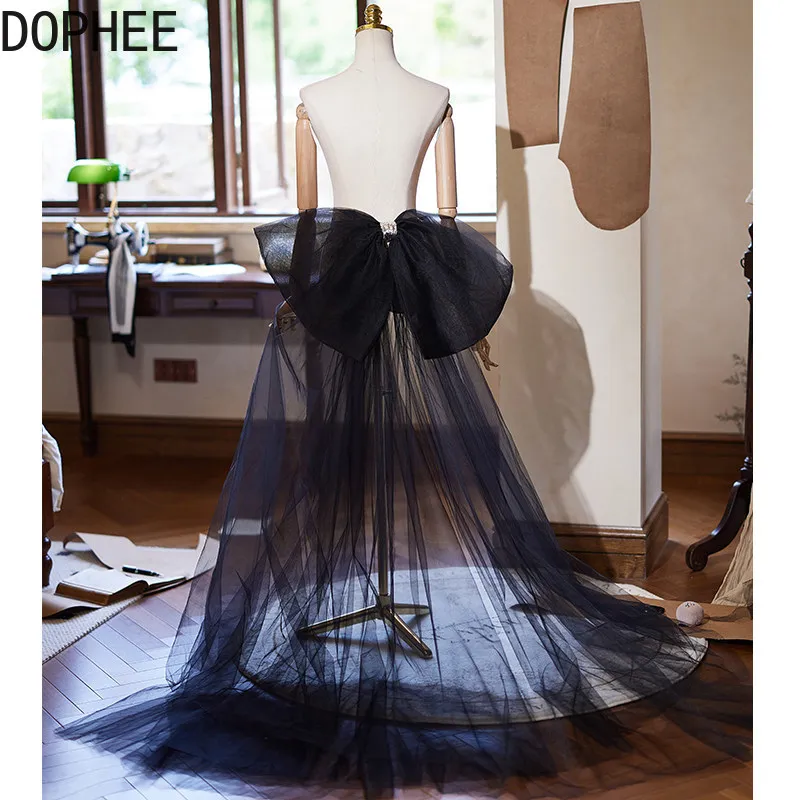 Broche original negro para vestido de noche, lazo trasero, cola de tul, accesorios de vestido hechos a mano DIY, accesorios para fotos, cola de vestido de novia