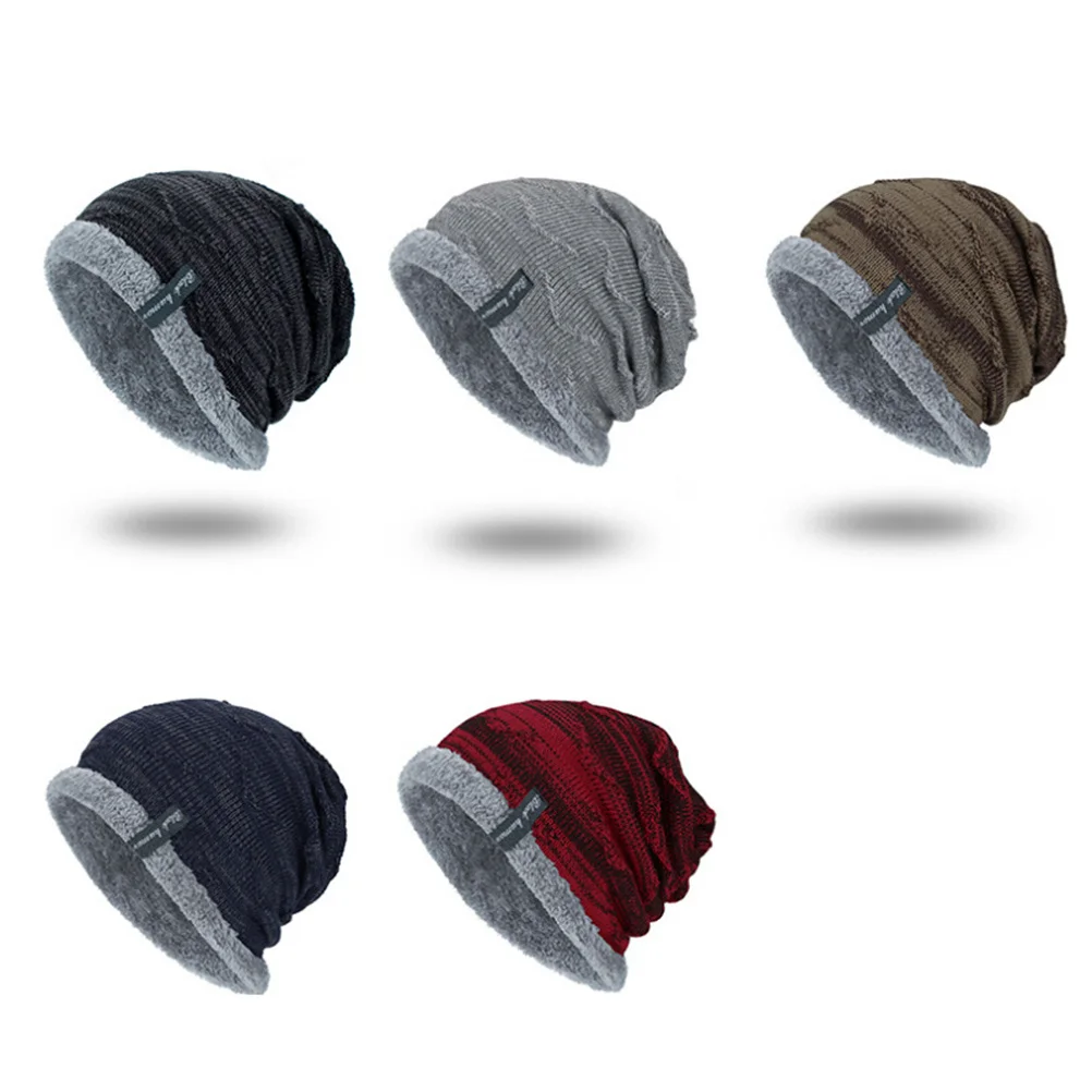 

Men's Winter Knit Beanie Thick Warm Hat Soft Brim Wine Red Outdoor Windproof Knit Cap Knitted Cap Winter Beanies