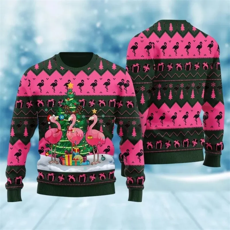 2026 Christmas Flamingo Series Ugly Sweater Men Women Family Party  Funny Pullover Sweatshirt Funny Santa Claus Humour Design