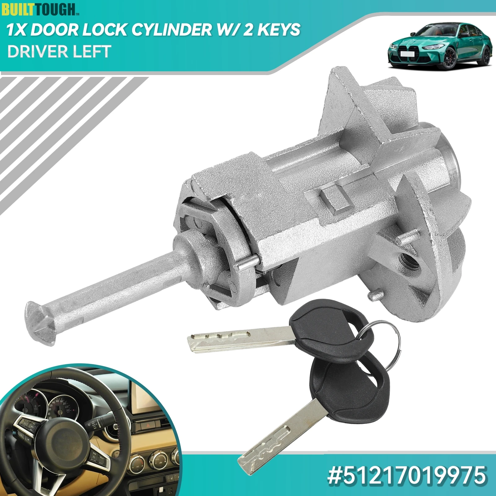 For BMW 3 Series E46 325i 325ci 325xi 2001-2006 Front Left Car Door Lock Cylinder Barrel WITH 2 KEYS 51217019975 51 21 7 019 975