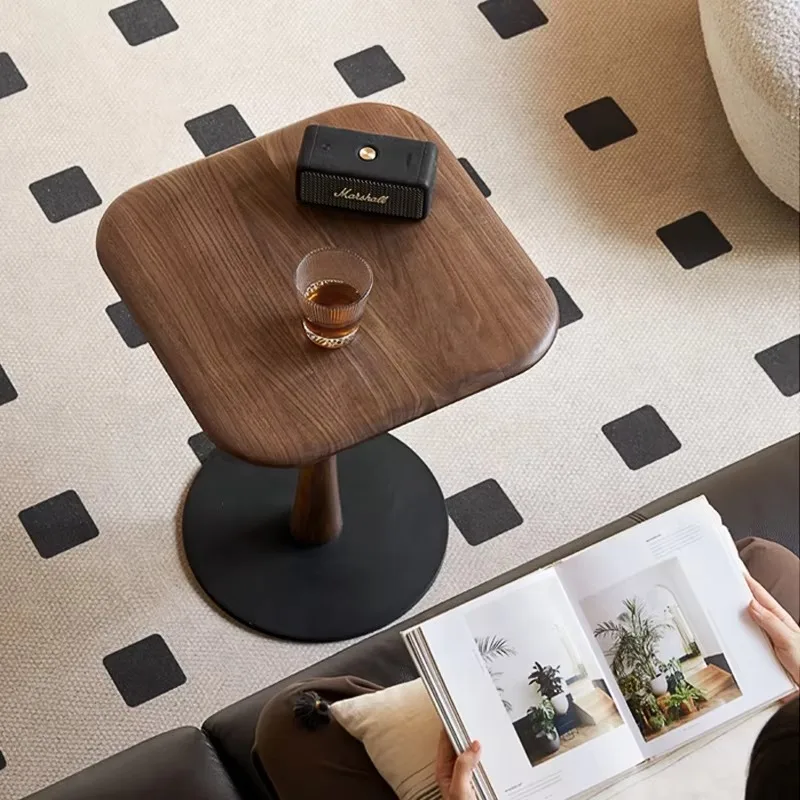 Solid Wood Chinese Style Sofa Side Table, Walnut Small Square Table For Living Room Small Apartment Home Furniture